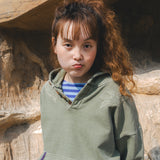 Garment dyed button hoodie / Pigment blue