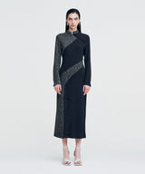 Melange Rib Panelled Long Dress _ NAVY