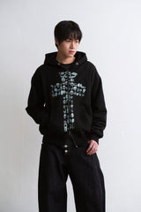 CROSS SKELETON HOOD ZIP UP BLACK