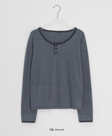 26SS★ [BAONHAUS]フェルツボーダーヘンリーネック長袖Tシャツ