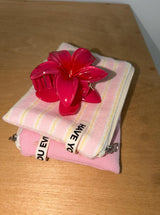 Terry candy stripe flat pouch - pink , S size