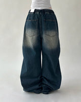 Catwashing Side Finch String Banding Wide Denim Pants