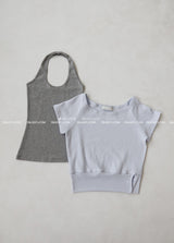 レイヤード ワッフル ノースリーブ アンド ショートスリーブ Tシャツ セット