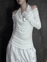 soft drape halter long sleeve T (2color)