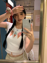 アイスクリームレースレイヤード半袖Tシャツ