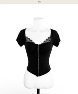 mock deep lace full buckle top
