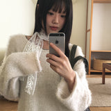 フリリングシンアンゴラロールVネック長袖ニット