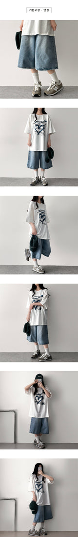 Shumi waistband denim wide Bermuda shorts [Short & basic choice]