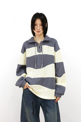 RELABEL(ラベル) ワッフルウィーブエスニックパターンコントラストカラーノッティドファブリックパッチワークプルオーバーニット