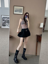 belt black frill mini skirt
