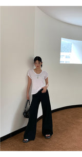 black wide casual straight pants