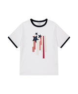 フラッグアップリケリンガーTシャツ