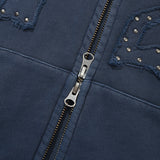 VINTAGE WASHING STUD POINT CROP HOODIE ZIP UP [NAVY]