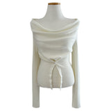 First Muse Off-Shoulder Front Button Long Sleeve Knit Top (2 Colors)