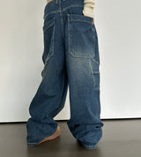 (UNISEX) バルーンデニムワイド BANDING-DETAIL HIP LOOSE BOXY オーバーサイズローライズパンツ - 2 COLOR
