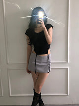 Pintuck Mini Satin Skirt