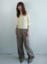 Shirring V-neck Top -Butter yellow