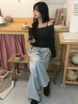 ストライプUネックロングスリーブTシャツ