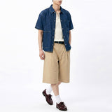 Oversized Pocket Short-Sleeve Denim Shirt Indigo