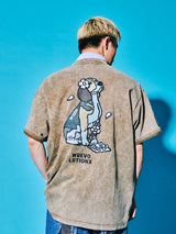 Sakura Animals Olive Denim Washed T-Shirt (Doggy)