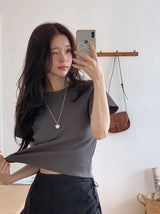 NDベーシックリブクロップショートスリーブTシャツ(6color)