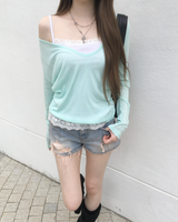 Lace denim shorts