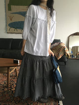 チェッカードフリルロングスカート