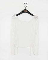 エルディシースルーリボンホルターストラップクロップ長袖Tシャツ