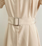 Kazz Shirt Collar Puff Sleeve Long One Piece (Belt Set)