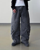 Skull Dart Wide Cargo Denim Pants