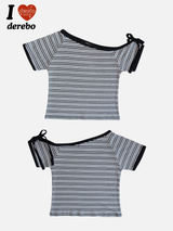 Edge Unbalanced Shoulder Stripe Short Sleeve T-Shirt