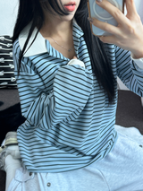 BIG COLLAR OVER MOXY ストライプルーズ長袖Tシャツ💙🩵🤎❤4COLOR