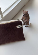 Corduroy flat pouch - brown , S size
