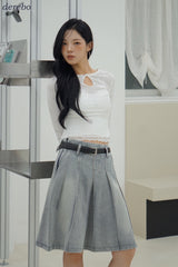 midi medium blue pleats skirt