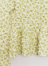 Flower Pattern Crease Ruffle Blouse Yellow
