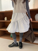Silk Frill Banding Midi Skirt
