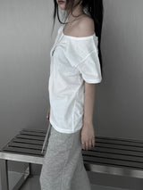 ルーズフィットベーシックオフショルダーT (4color)