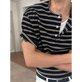 [S/S] ストライプヘンリーネックハーフTシャツ(2color)