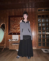 (2color) Eyelet Two-Tone Layered Flare Long Skirt