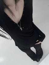 stud wrap v-neck ribbed T