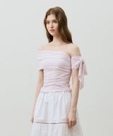RIA ONE-SHOULDER SHIRRING TOP / PALE LAVENDER