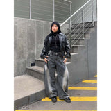 A1 Low Waist Wide Barrel Ladies Jeans - Grain Dual Stone