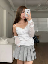 [Skirt Pants] Mendy Button Pleats Mini Skirt