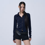 BUTTON DETAIL SHIRTS CARDIGAN(DEEP NAVY)