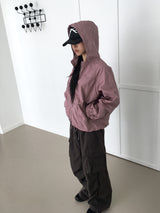 [MADE] Pained metal shirring balloon hood windbreaker two-way zip-up