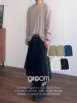 リネン ルーズフィット ラウンド ロングスリーブ Tシャツ (5color) (No.966)