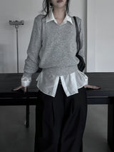 minimal basic V-neck knit (2color)