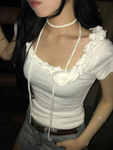 Rose Frill Strap Tee