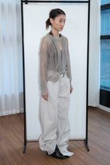 Snap Button Detail Slit Pants (Light Gray/2size)
