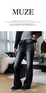 Black cat washing boots cut pants